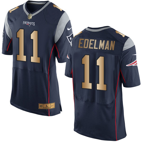 Nike Patriots #11 Julian Edelman Navy Blue Team Color Men's Stitched NFL New Elite Gold Jersey